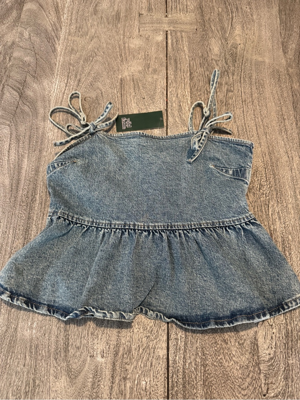 wild fable light blue denim peplum tie-strap tank